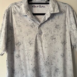 Robert Graham Men's White and Gray Polo Shirt - used